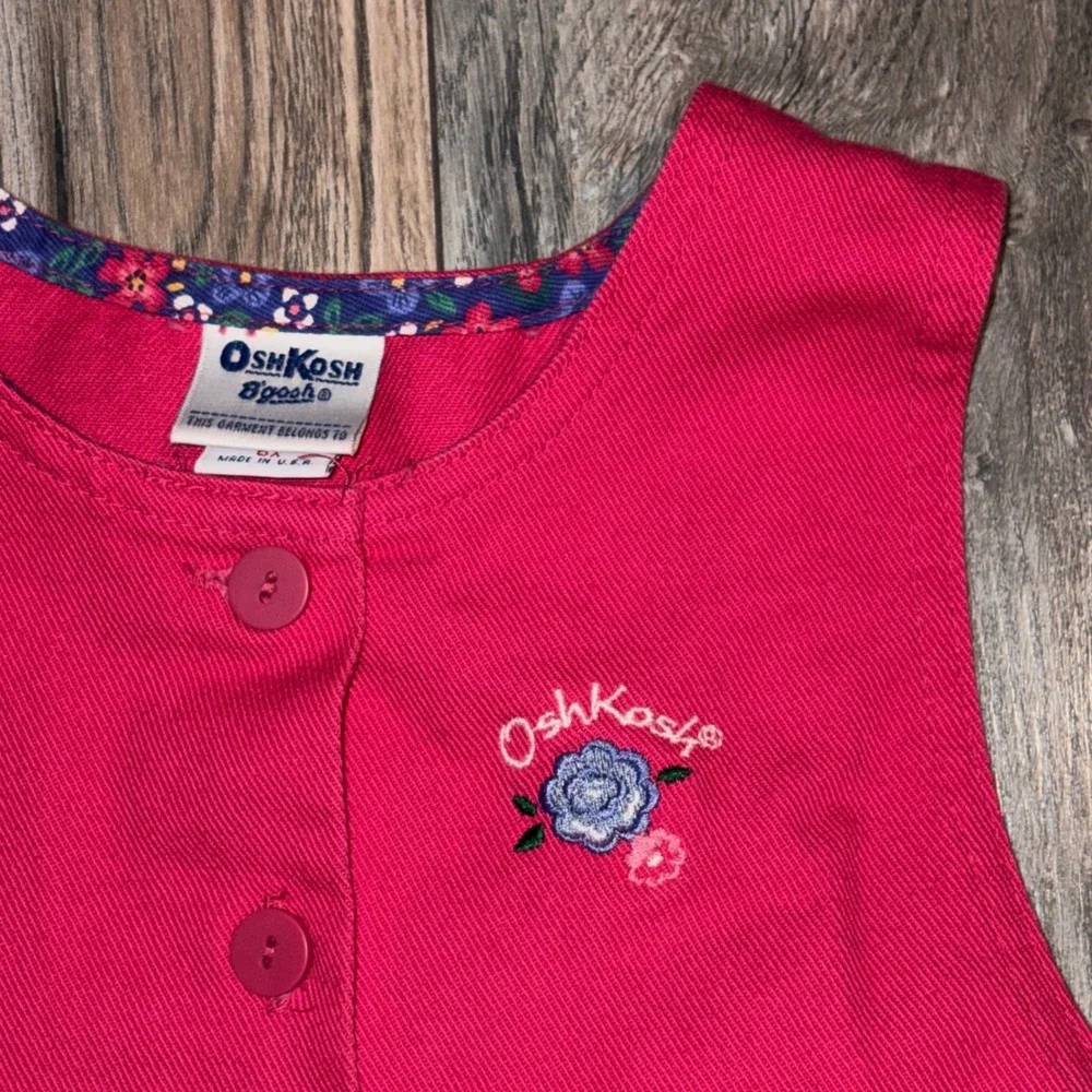 Vintage OshKosh Bgosh Girls Pink Cotton Button Front Floral Dress Made in USA 6X